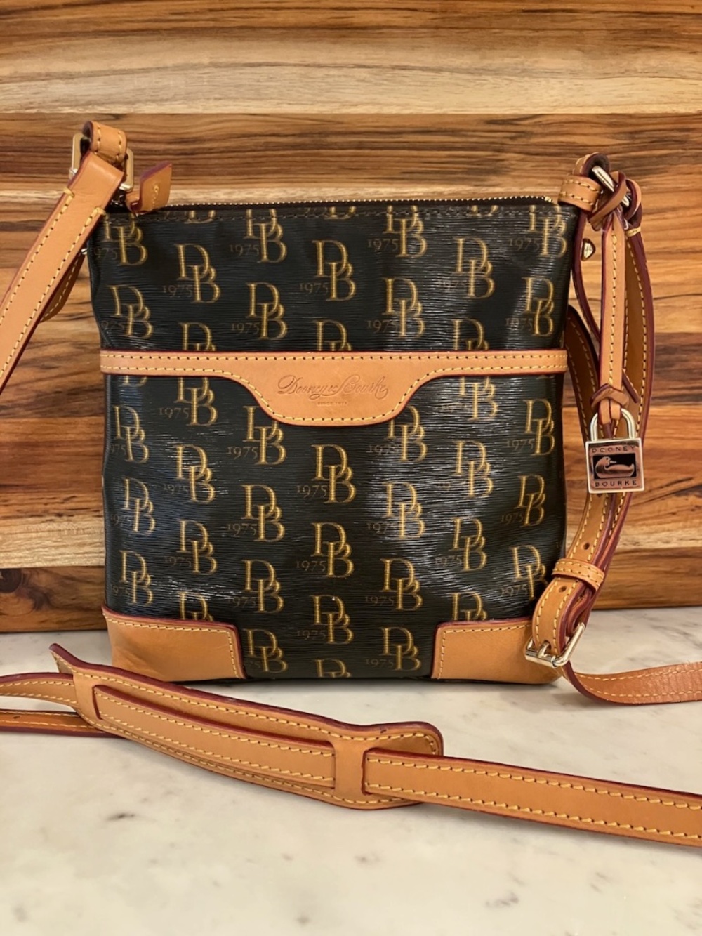 Dooney & Bourke Signature DB Monogram Crossbody | Brown/Tan